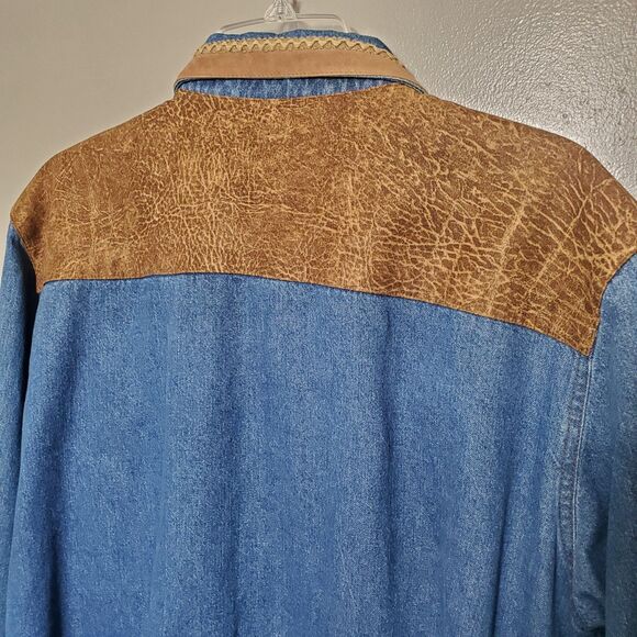 Vintage 1990's Womens Rodeo Western Button Up Shirt Size 16 Suede Denim Studded - Picture 8 of 11